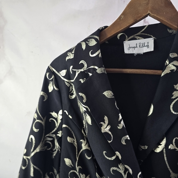Joseph Ribkoff Jacket Womens Medium Black Silver Metallic Cuffed Shirt Blouse - Picture 2 of 10